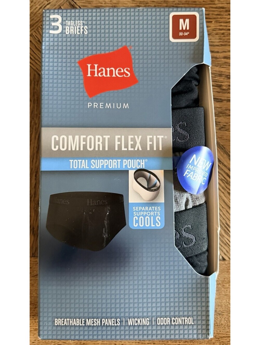 Hanes Premium Men's 3pk ComfortFlex Briefs - Black/Gray M Breathable Wicking